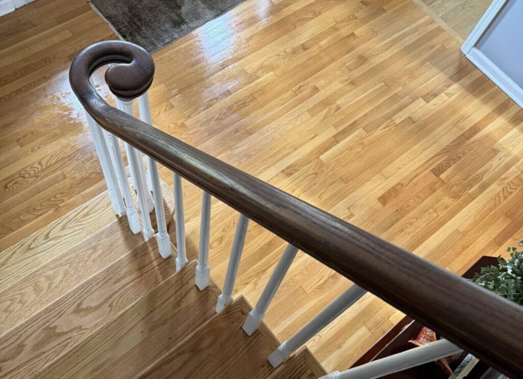 Beautifully cleaned hardwood floors and staircase