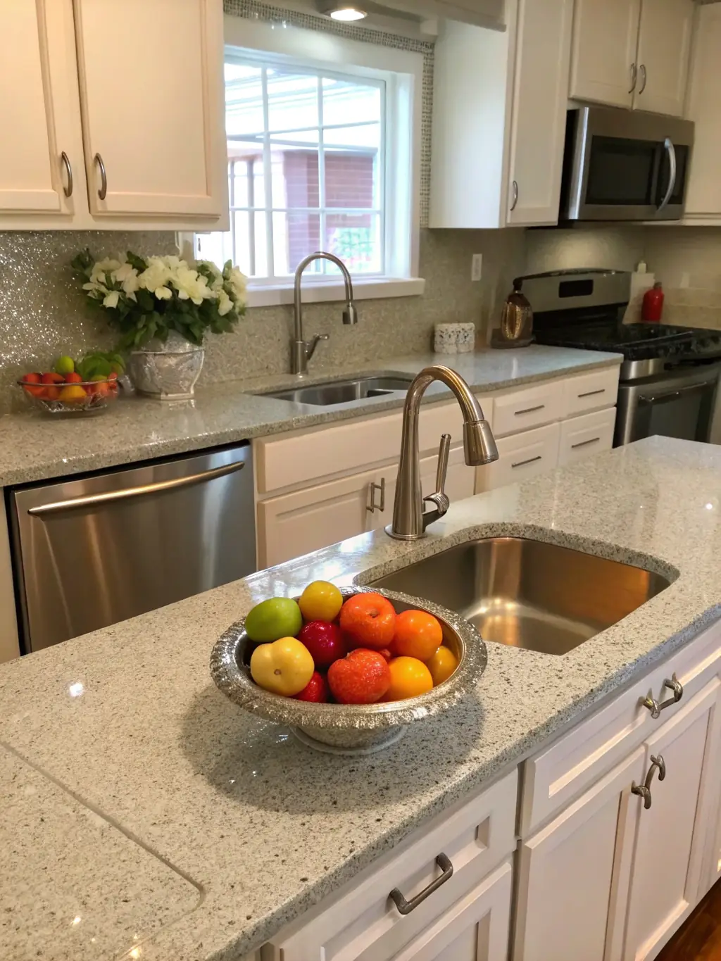 A before-and-after shot of a kitchen in Avon, Indiana, demonstrating a deep cleaning service by White Dove Cleaning Services, with sparkling appliances and sanitized surfaces.